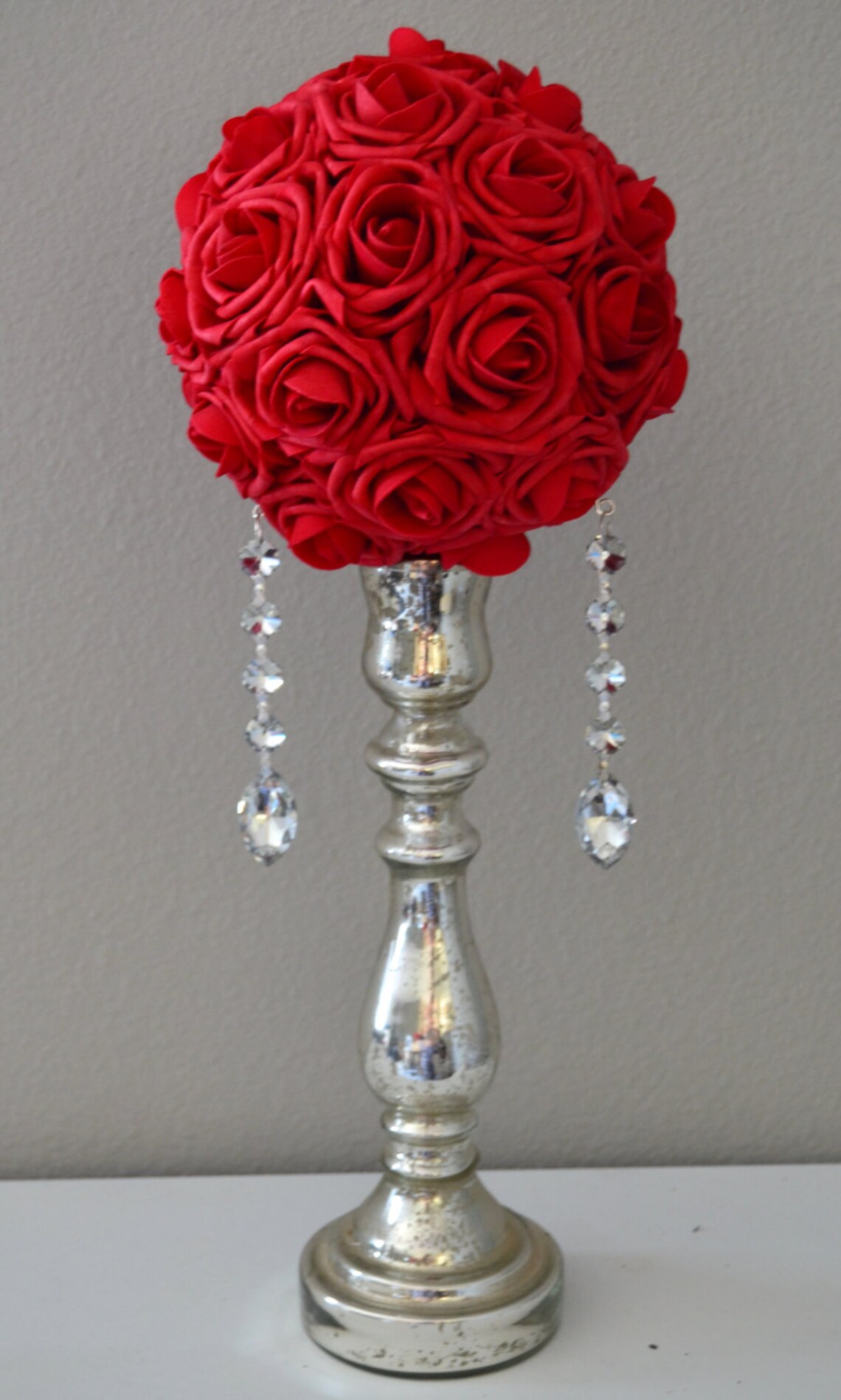 RED Kissing Ball With CRYSTAL ORNAMENTS. Red Flower Ball. Red Etsy