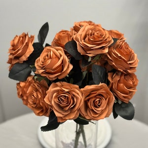 TERRA COTTA Rose Bouquet with PREMIUM Silk Roses Wedding Centerpiece Roses Artificial Fake Flowers Flower Bouquet Home Decor Office Diy