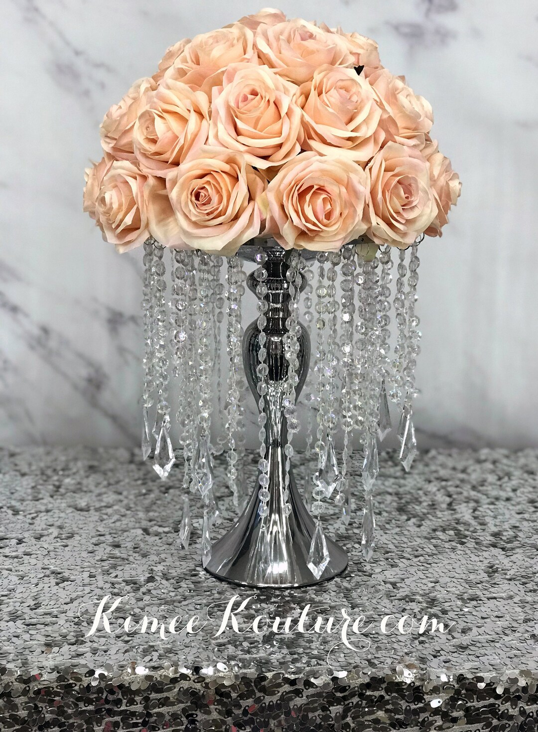 Silver CHANDELIER STAND With Hanging CRYSTALS. Silver Wedding Centerpiece Stand. Silver Wedding ...