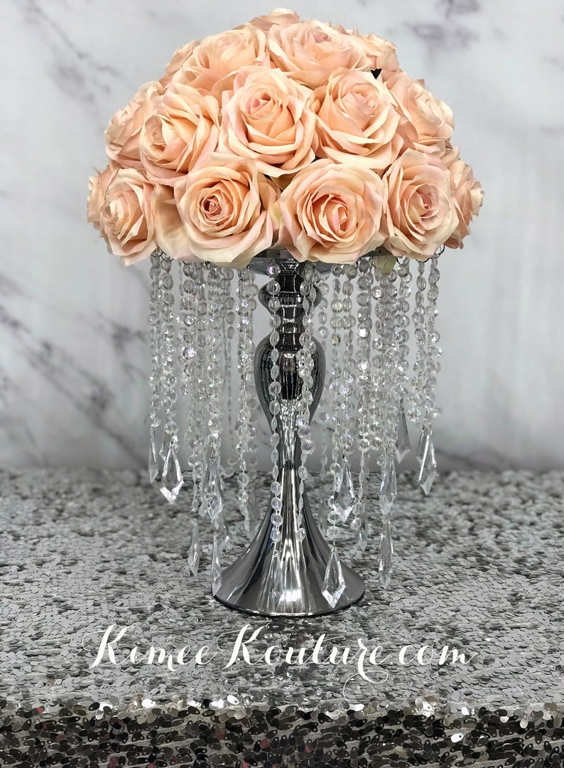 Silver CHANDELIER STAND With Hanging CRYSTALS. Silver Wedding Centerpiece Stand. Silver Wedding Decor. Modern Stand. Pick Silver or Gold image 1