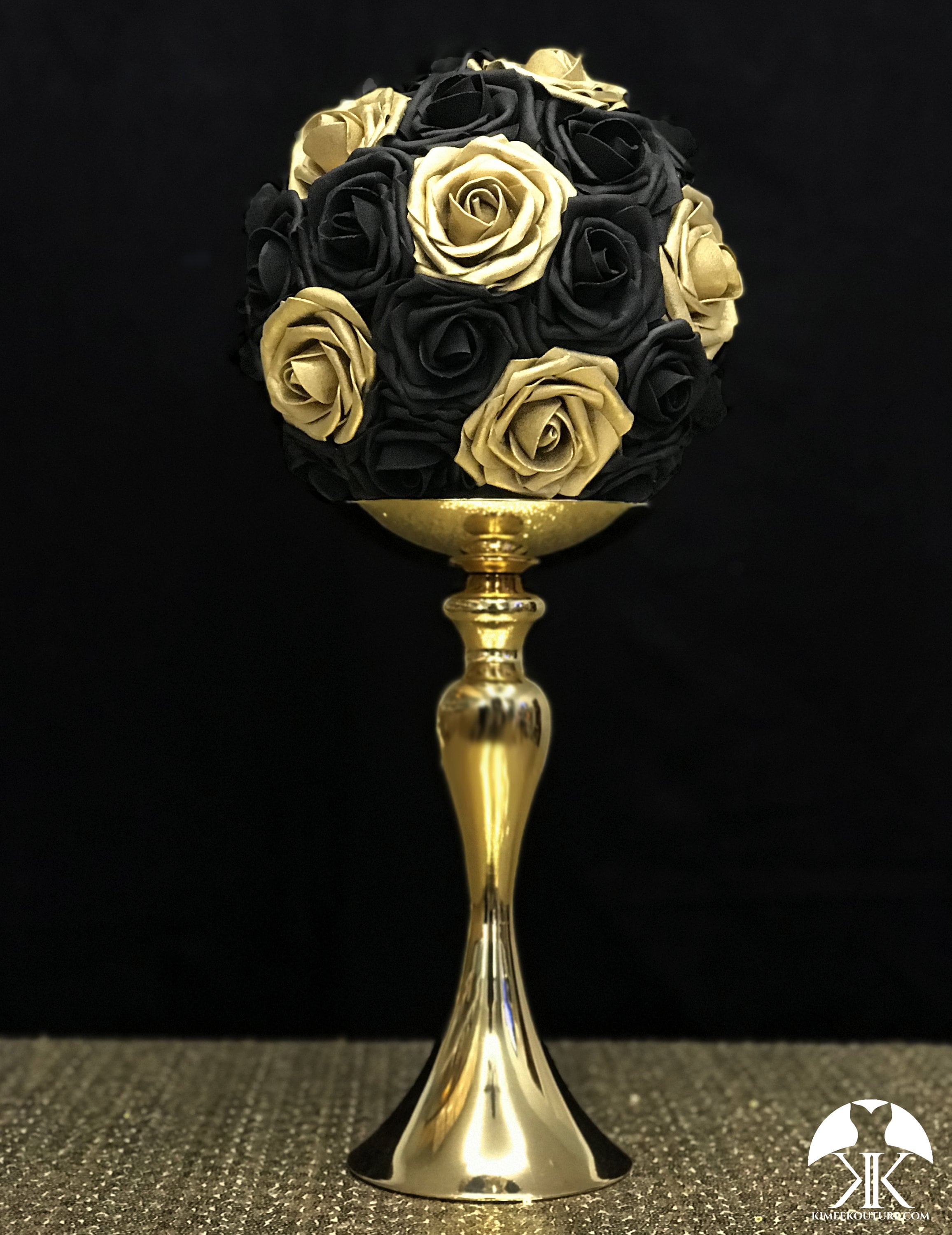 GOLD and BLACK Flower Ball. Gold and Black WEDDING Centerpiece. Gold  Centerpiece. Pick Color. Sweet 16. Gold Bridal Shower. Gold Wedding 