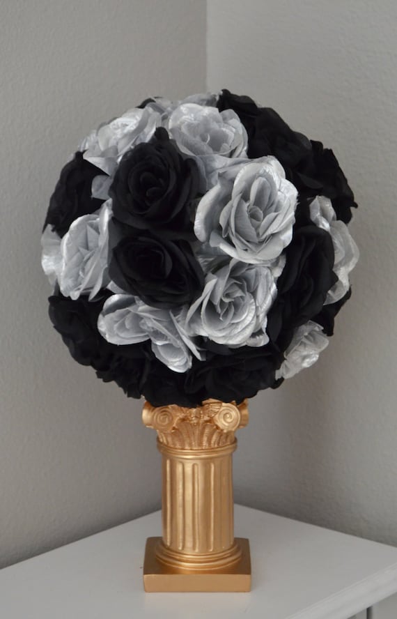 Black Gold Flowers Ball For Centerpieces Wedding Table Decor Rose