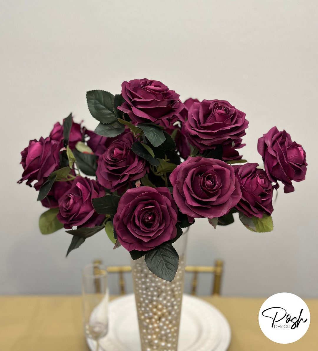 SANGRIA Rose Bouquet With Premium Silk Roses Wedding Centerpiece Roses Maroon Artificial Flowers