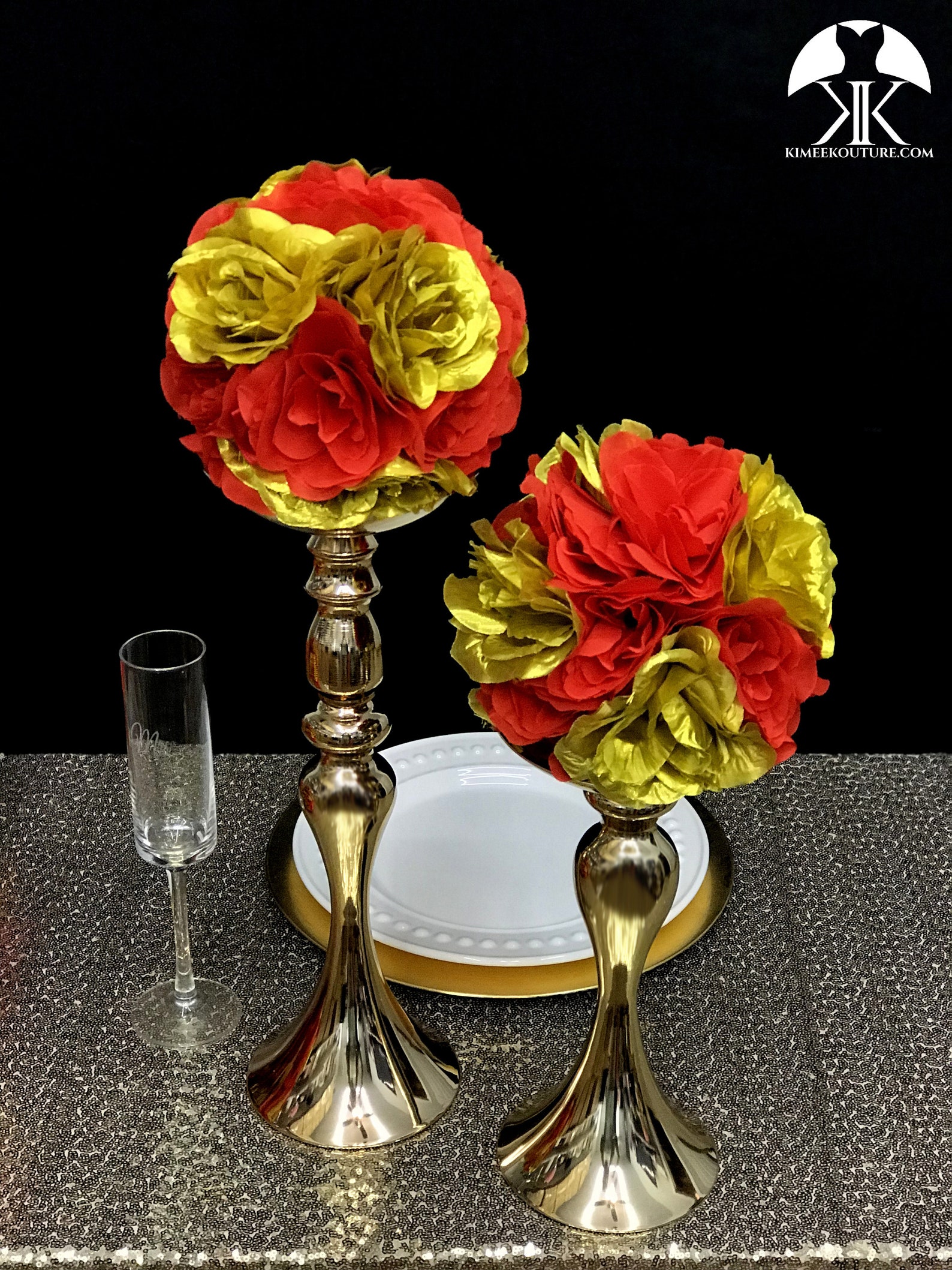 RED & GOLD Flower Ball MIX. Red And Gold Wedding Centerpiece. Etsy