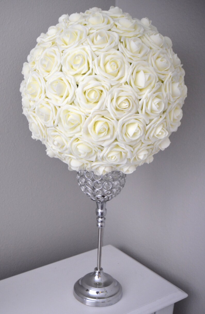 IVORY Flower Ball. Ivory Kissing Ball. Ivory Rose Ball. Ivory WEDDING CENTERPIECE. Flower Girl. Bridesmaid Bouquet. Wedding Decor. image 3