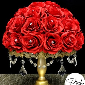 RED Rose Arrangement with PREMIUM Real Touch Silk Roses. Red Wedding Centerpiece. Red Centerpiece. Floating Pomander. Pick Rose Color image 3
