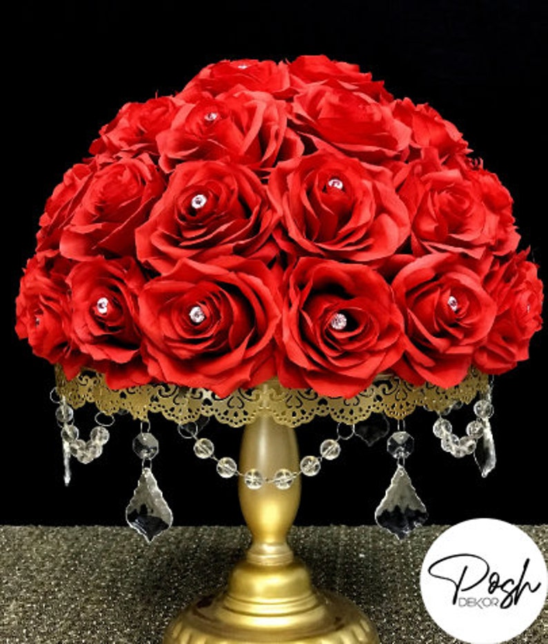 RED Rose Arrangement with PREMIUM Real Touch Silk Roses. Red Wedding Centerpiece. Red Centerpiece. Floating Pomander. Pick Rose Color image 3