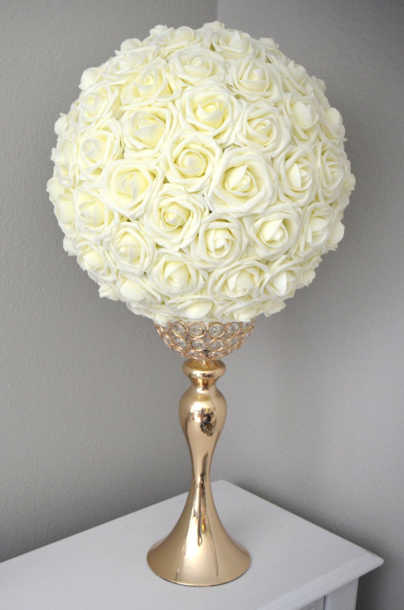 IVORY Flower Ball. Ivory Kissing Ball. Ivory Rose Ball. Ivory WEDDING CENTERPIECE. Flower Girl. Bridesmaid Bouquet. Wedding Decor. image 1