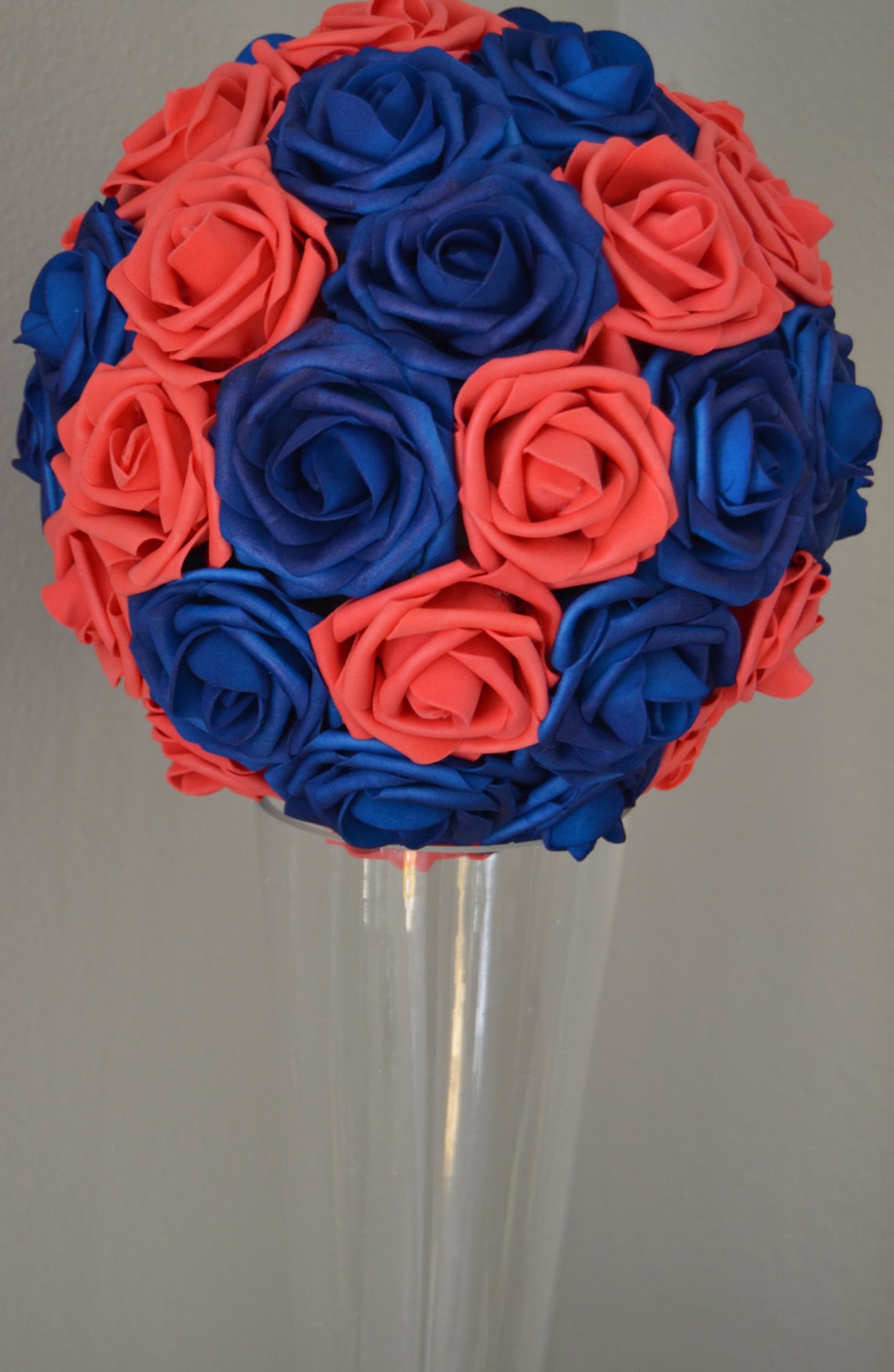 Coral & Blue Kissing Ball WEDDING CENTERPIECE Flower Ball Etsy