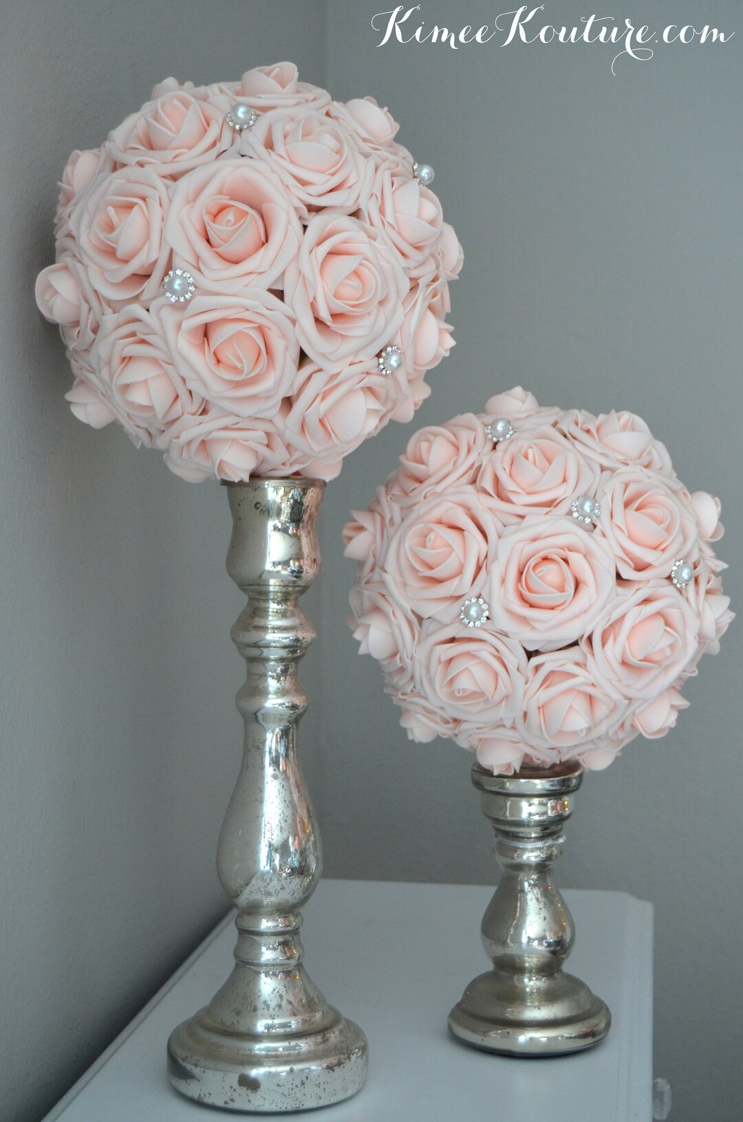 PINK BLUSH Flower Ball With Bling Pearl BROOCH. Blush Pomander Wedding