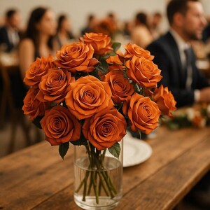 Burnt Orange Silk Rose Bouquet: Wedding Centerpiece Flowers