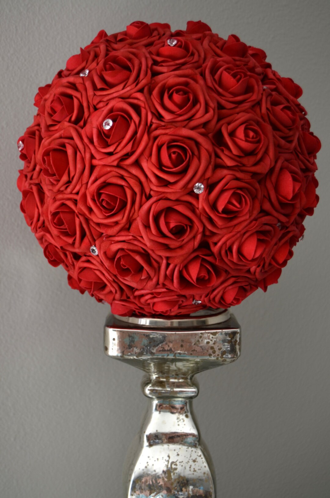 RED Flower Ball With Diamond Rhinestone Gems. WEDDING CENTERPIECE