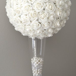 WHITE FLOWER BALL . Kissing Ball. Wedding Centerpiece. Flower Girl. Pomander. Bridesmaid Bouquet. Church Pews. Wedding Decor.