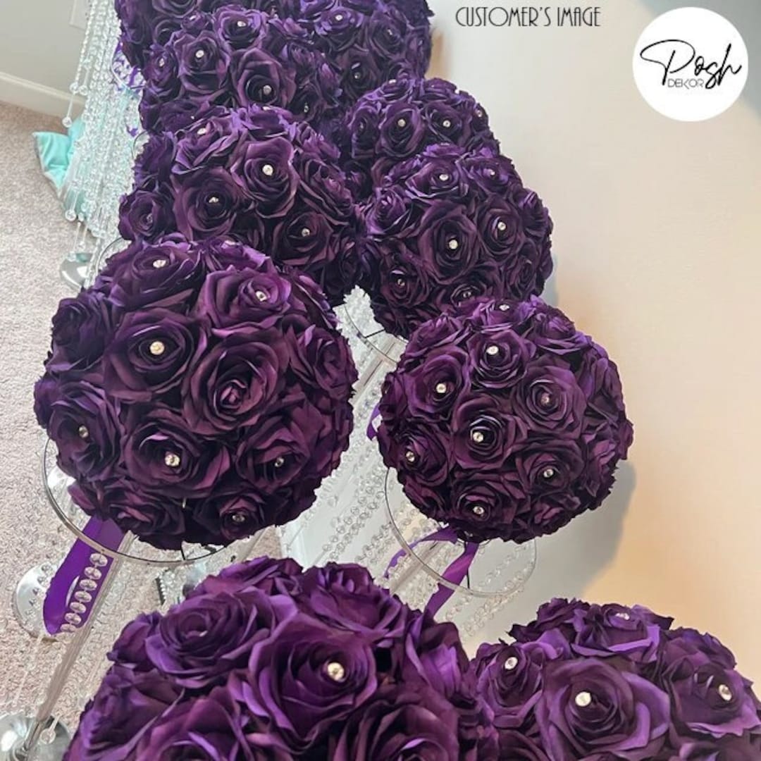 PURPLE ROSE BALL. Purple Wedding Centerpiece. Purple Flower Ball