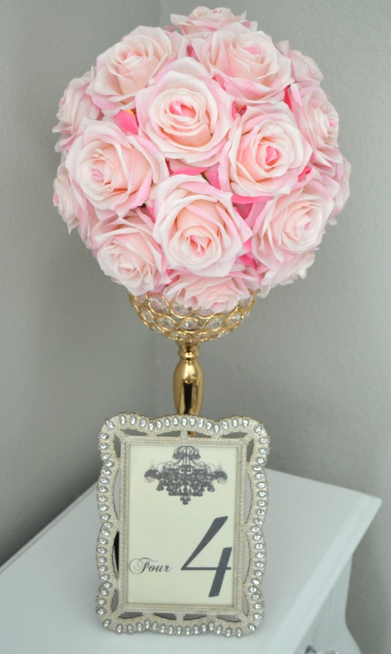 Rose Pomander Centerpiece : Pink flower ball kissing wedding centerpiece