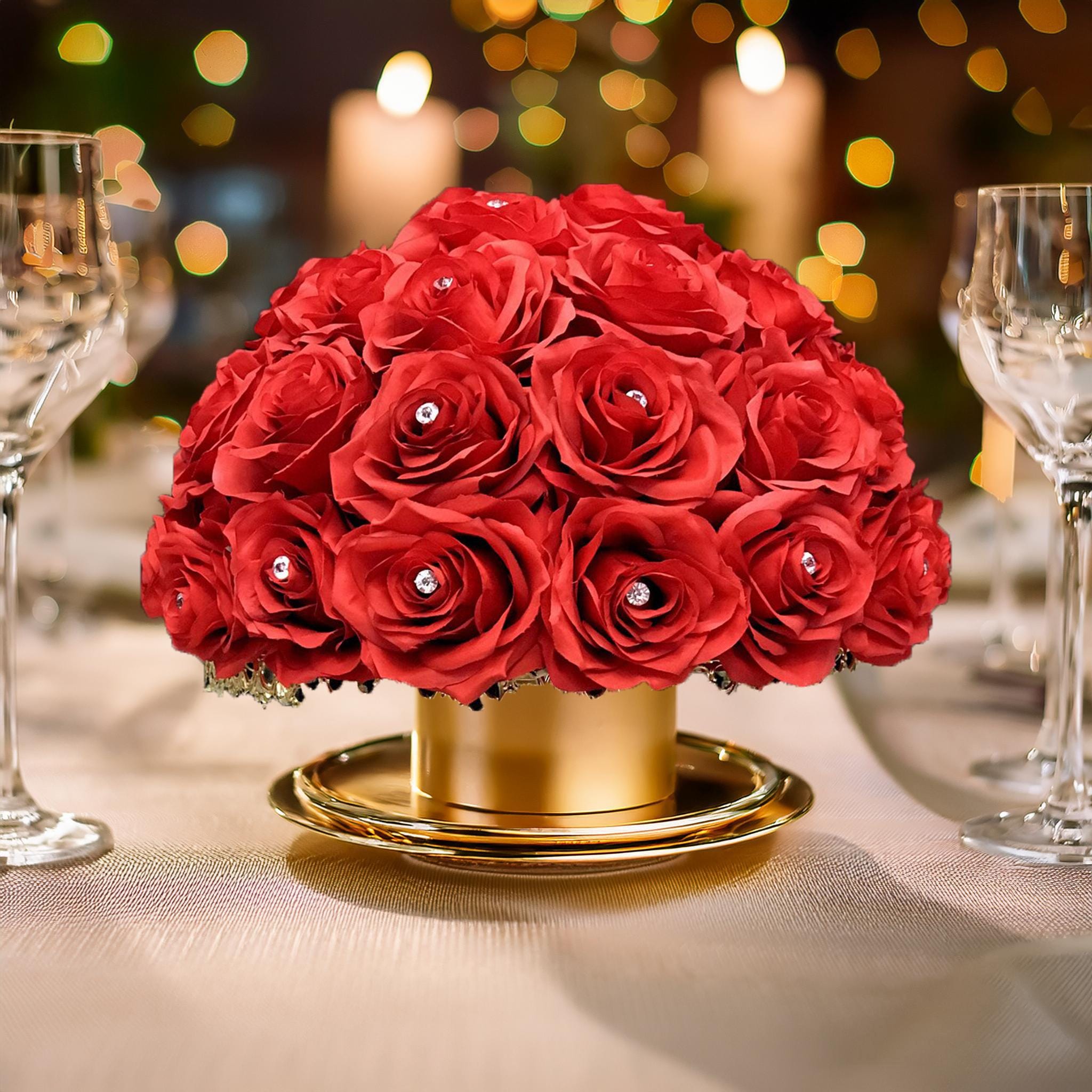 Centro de mesa con pompones de rosas rojas y gemas de diamantes de  imitación - Etsy México, image size:2048x2048