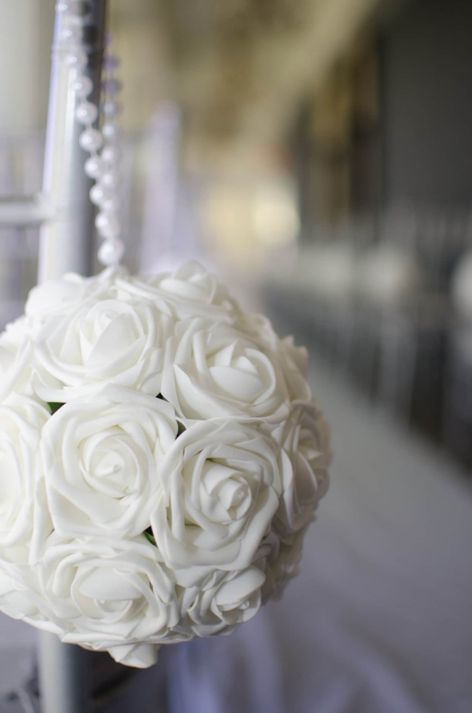WHITE Kissing Ball with PEARL HANDLE. White Flower Ball. White Etsy