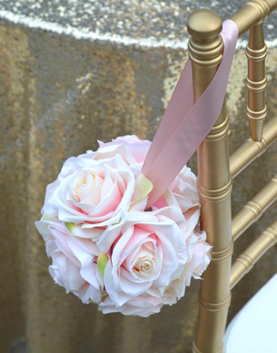 PINK BLUSH Flower Ball. With Pearl or Ribbon Handle. Pale Pink Etsy