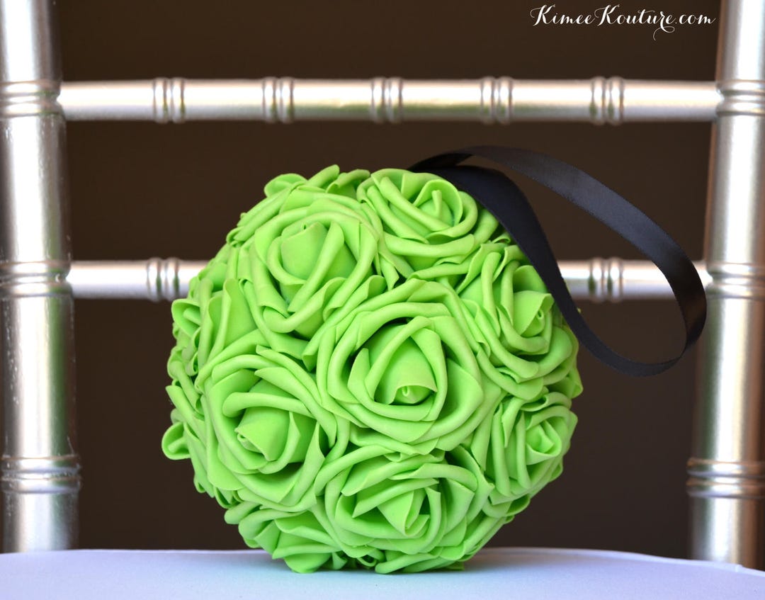 Lime Green Flower Ball. Green Kissing Ball. Lime Green Pomander. Lime
