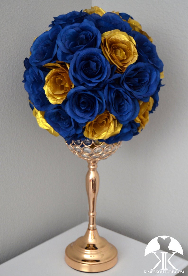 NAVY BLUE & GOLD Flower Ball. Wedding Centerpiece. Wedding Etsy