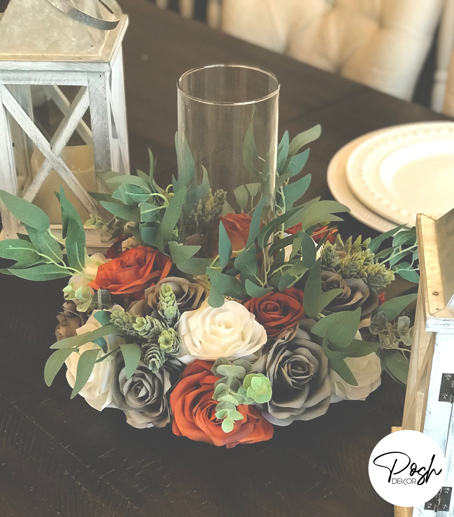 Rustic Candle Centerpiece With Eucalyptus Olive Leave Etsy