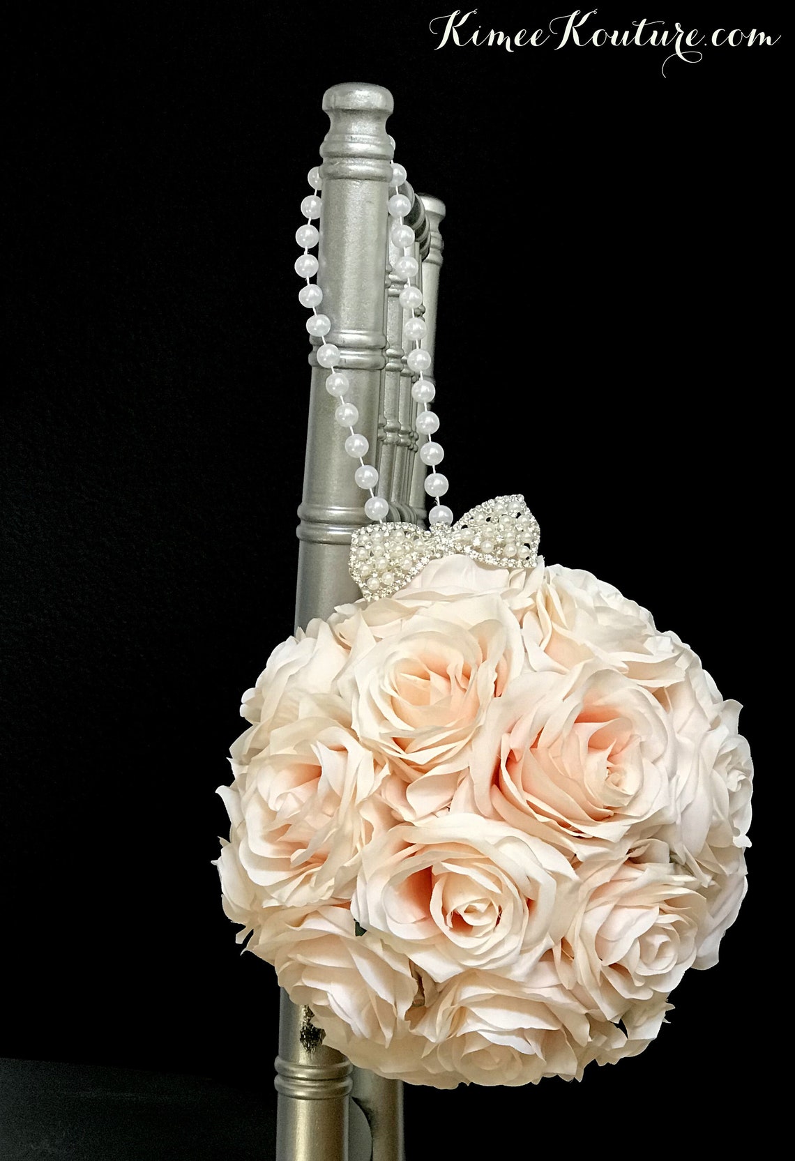 BLUSH Flower Ball with Pearl RHINESTONE Bow Brooch & PEARL Etsy