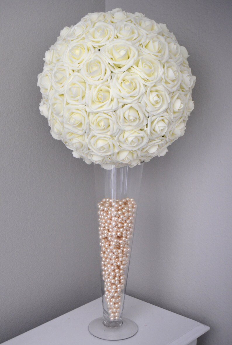 IVORY Flower Ball. Ivory Kissing Ball. Ivory Rose Ball. Ivory WEDDING CENTERPIECE. Flower Girl. Bridesmaid Bouquet. Wedding Decor. image 2