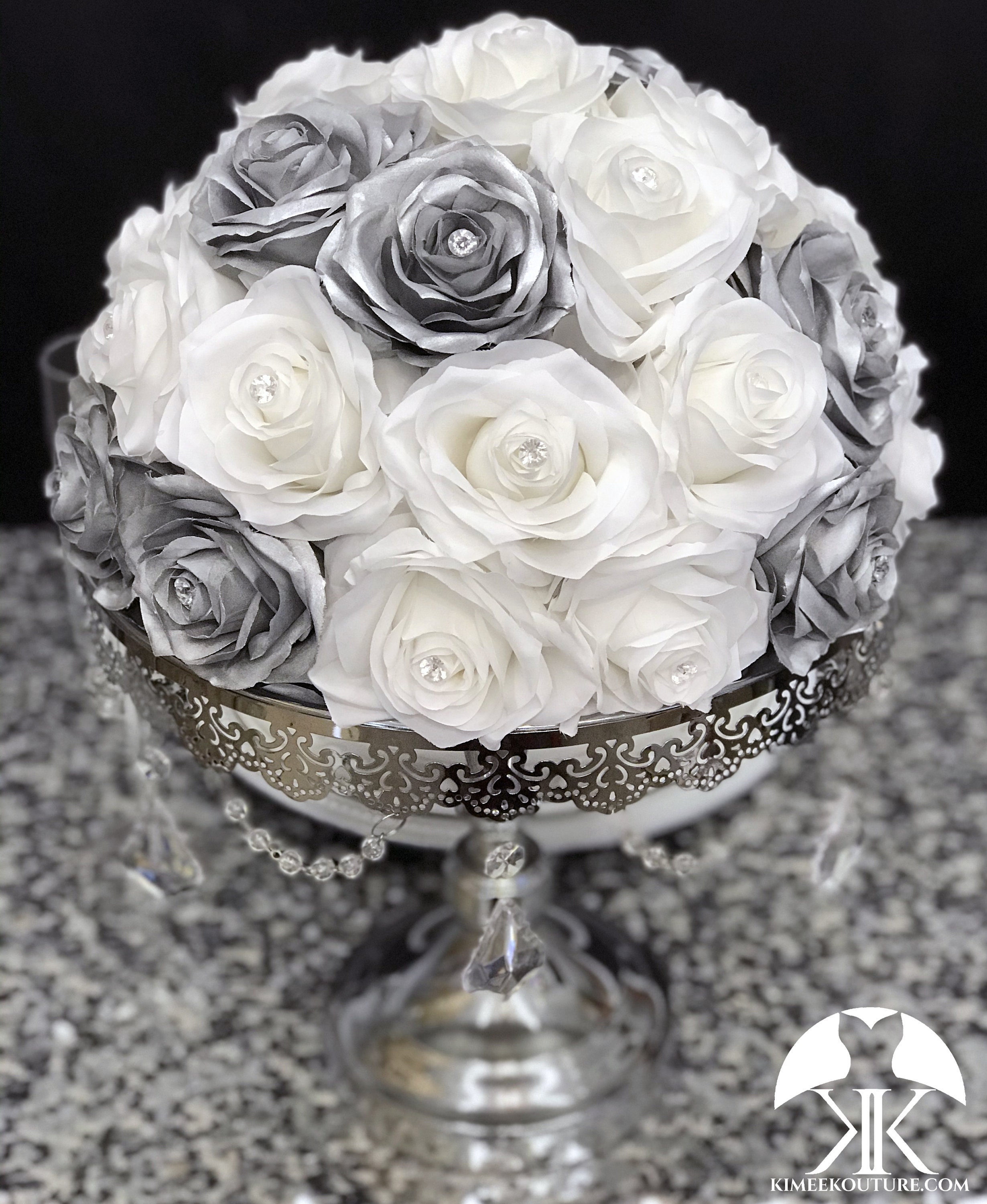 Sliver Glitter Flowers White Roses Fake Wedding Flowers 25 pcs Gift Box  Packed Flowers For Bridal Bouquets Wedding Centerpieces ZSZ-02