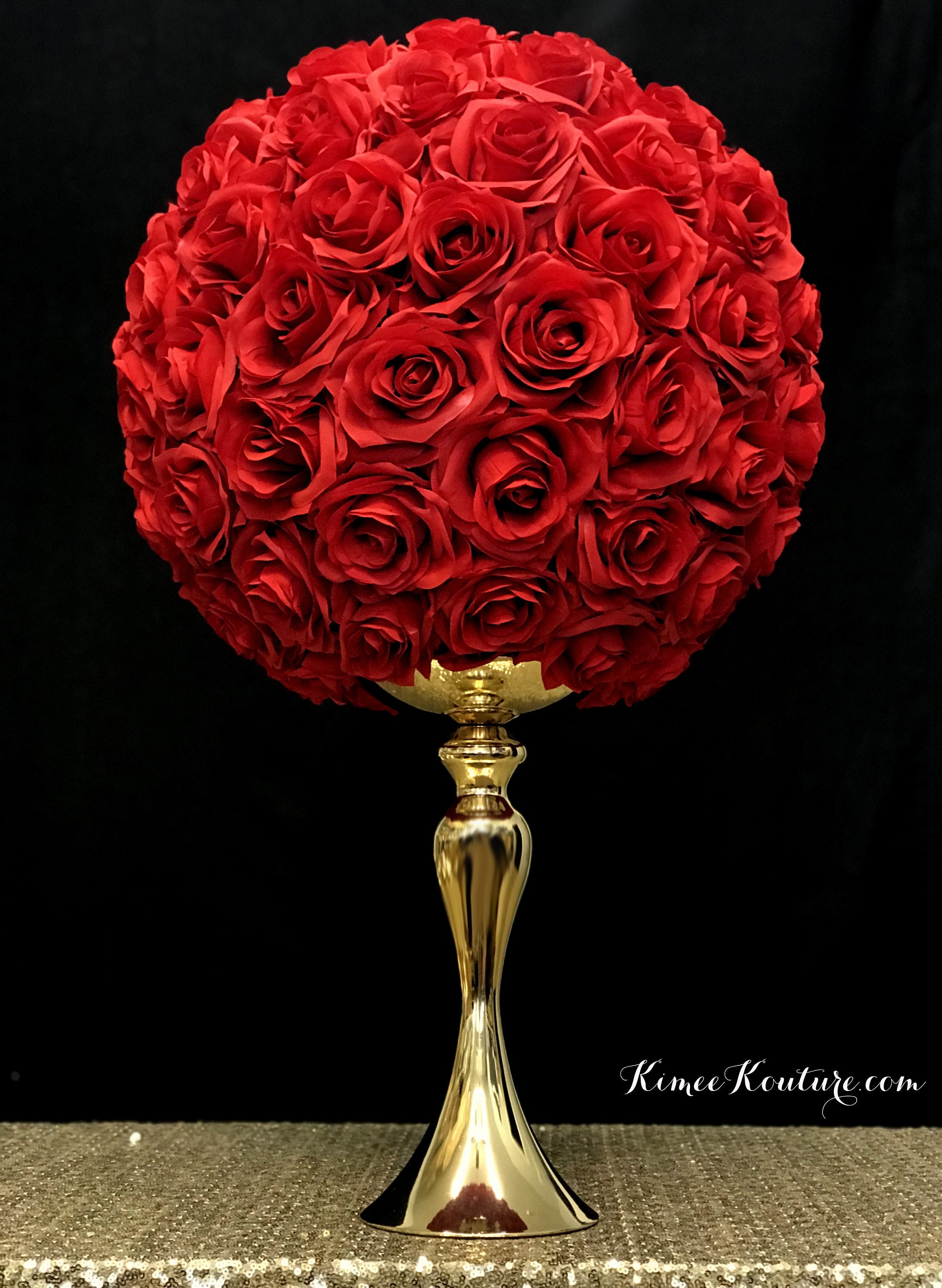 Red Flower Ball Made Of Premium Silk Real Touch Roses Red Etsy