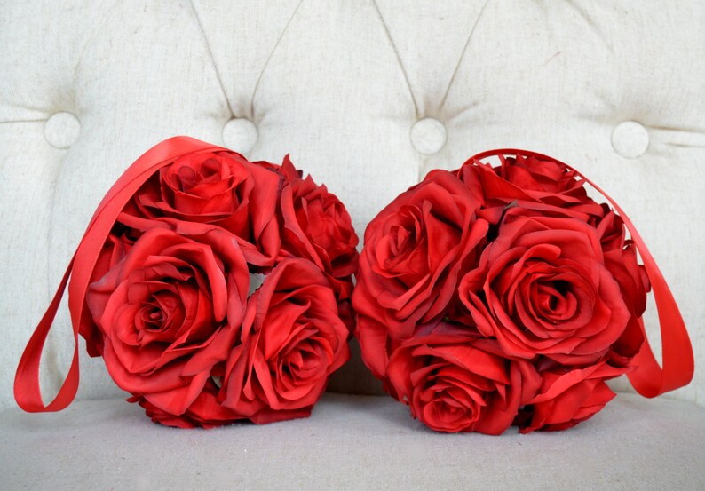 RED KISSING Ball. Red Flower Ball. RED Wedding. Red Rose Ball. Etsy