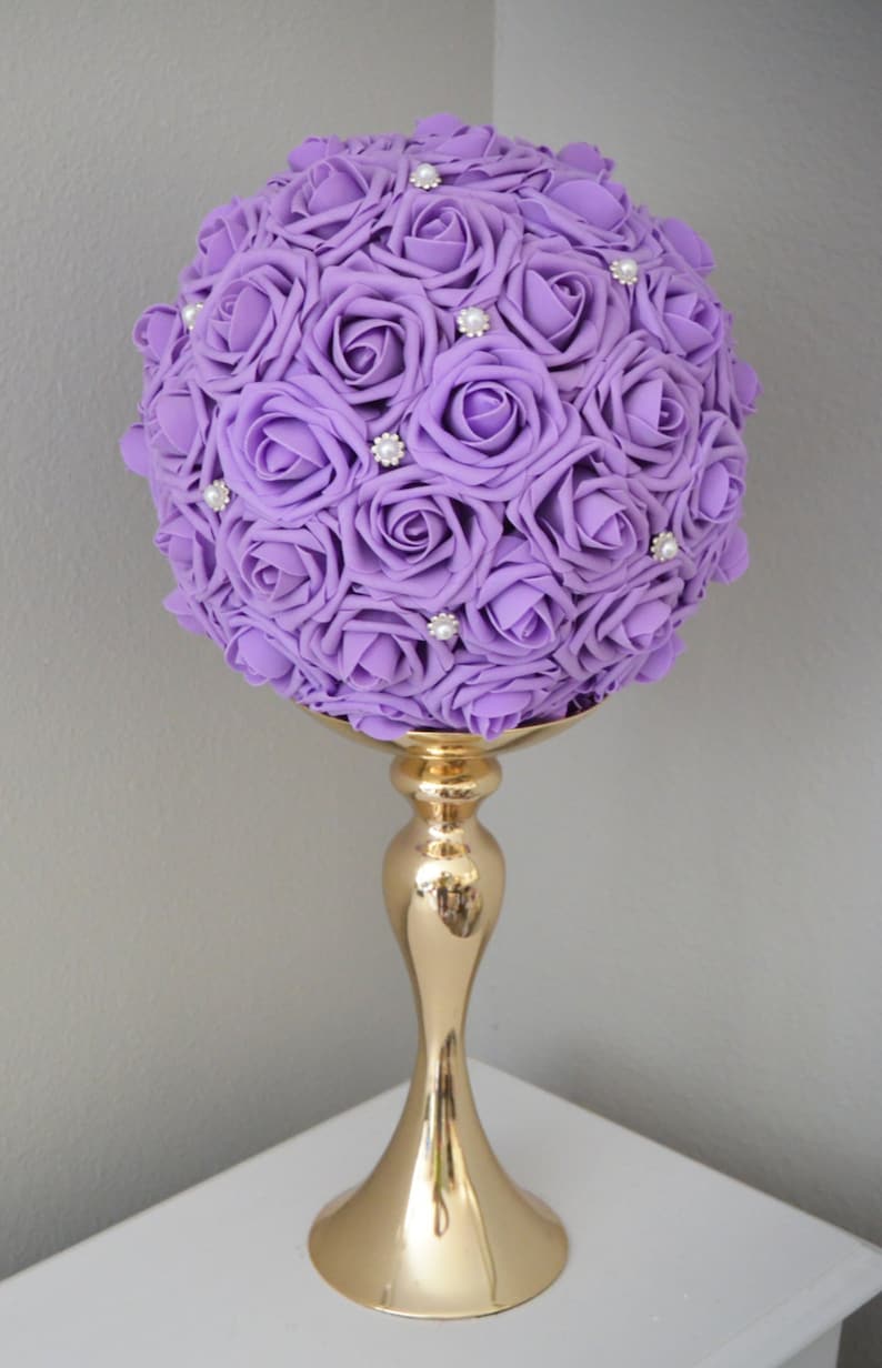 LAVENDER Kissing Ball With Bling Pearl Brooch. Flower Ball. Pomander. Wedding Centerpiece. Flower Girl. image 2