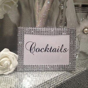 5x7 RHINESTONE FRAME with COCKTAILS Sign. Rhinestone Cocktails Sign. Cocktails Sign With Rhinestone Frame. Pick Rhinestone Color