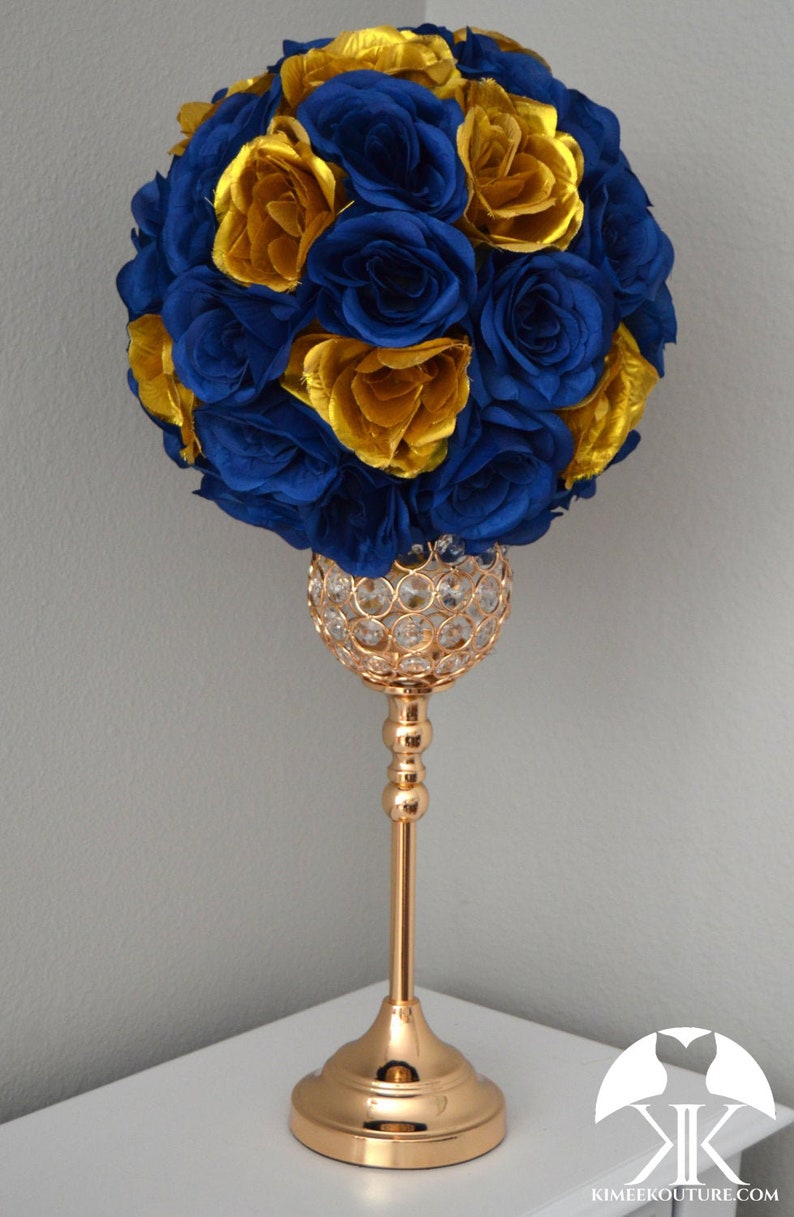 NAVY BLUE & GOLD Flower Ball. Wedding Centerpiece. Wedding ...