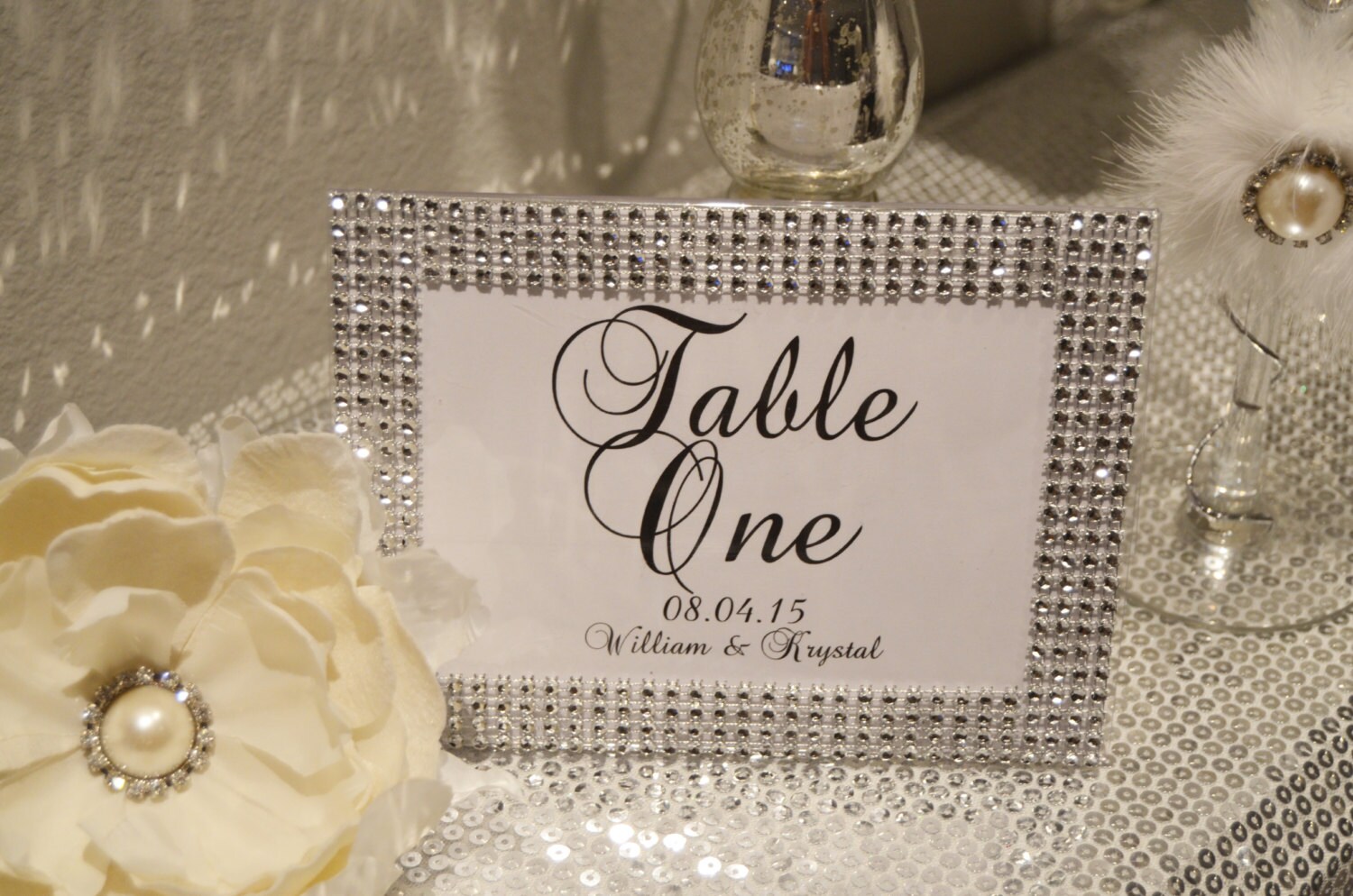 Rhinestone Frame with Table Number. PERSONALIZED Wedding Table Etsy