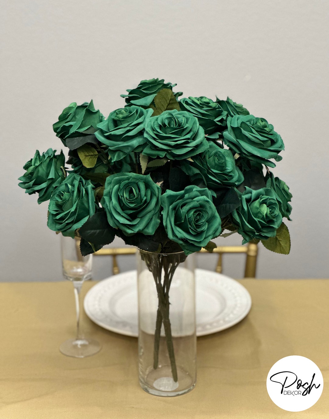 EMERALD GREEN Rose Bouquet With PREMIUM Silk Roses. Wedding Centerpiece