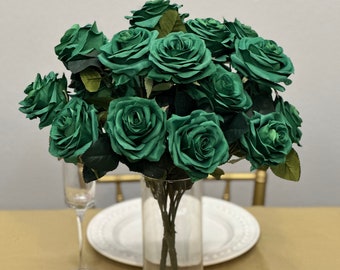 EMERALD GREEN Rose Bouquet with PREMIUM Silk Roses. Wedding Centerpiece Roses. Artificial Flowers. Flower Bouquet. Pick Rose Color.