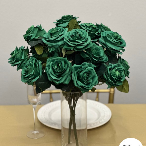 EMERALD GREEN Rose Bouquet with PREMIUM Silk Roses. Wedding Centerpiece Roses. Artificial Flowers. Flower Bouquet. Pick Rose Color.