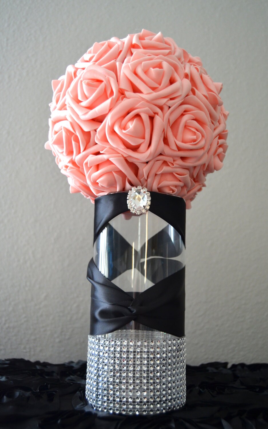 Rhinestone Vase with large bling gem. Switchback Satin Ribbon Etsy