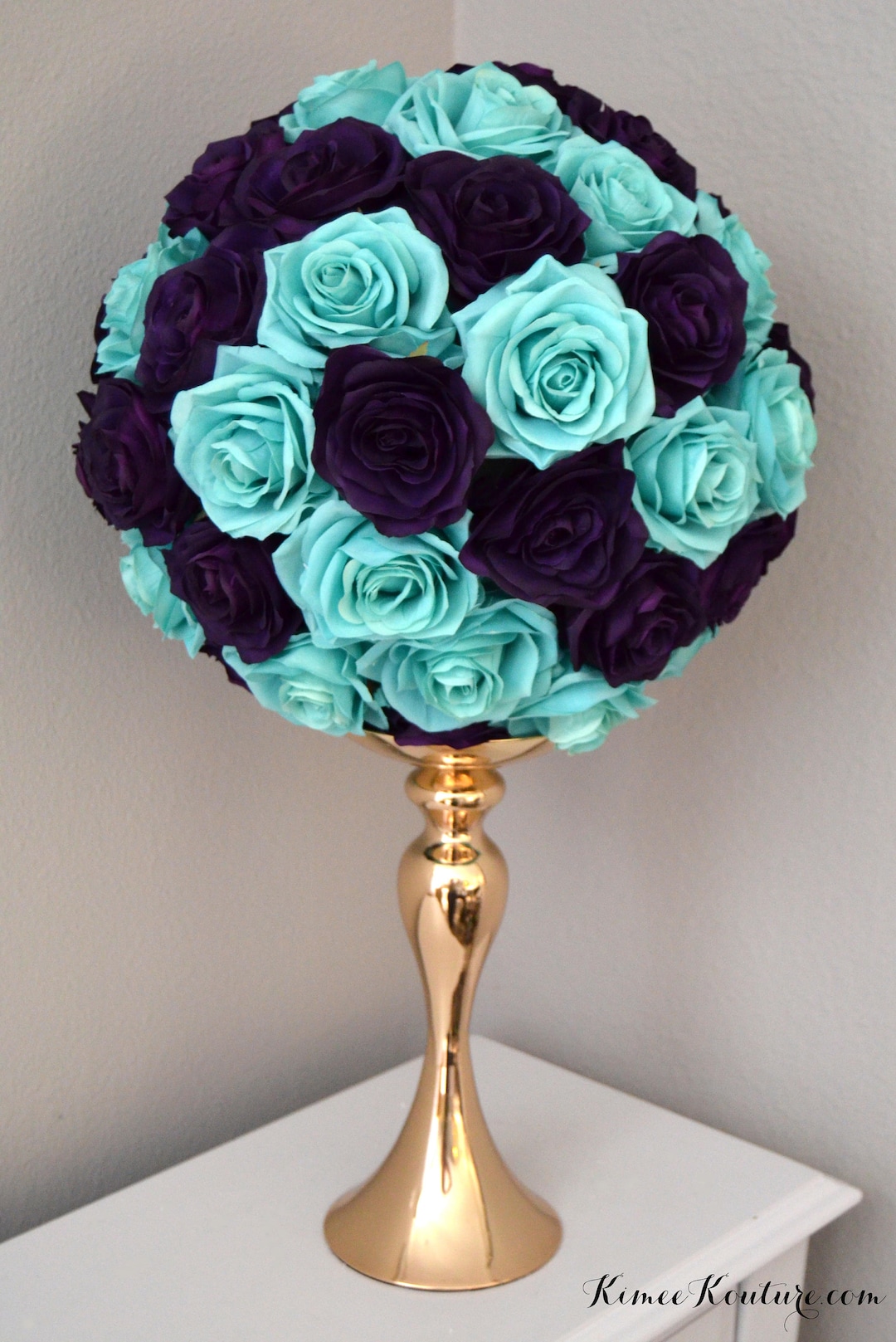 TURQUOISE & PURPLE Flower Ball With Premium Silk Roses. TURQUOISE
