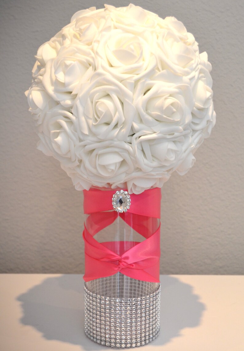 FUCHSIA Hot PINK Rhinestone Vase With Large Bling BROOCH. Etsy