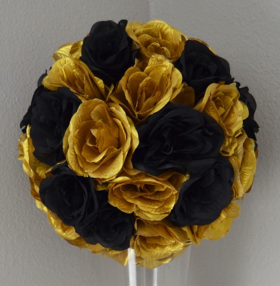 GOLD and BLACK Flower Ball. Gold and Black WEDDING Centerpiece