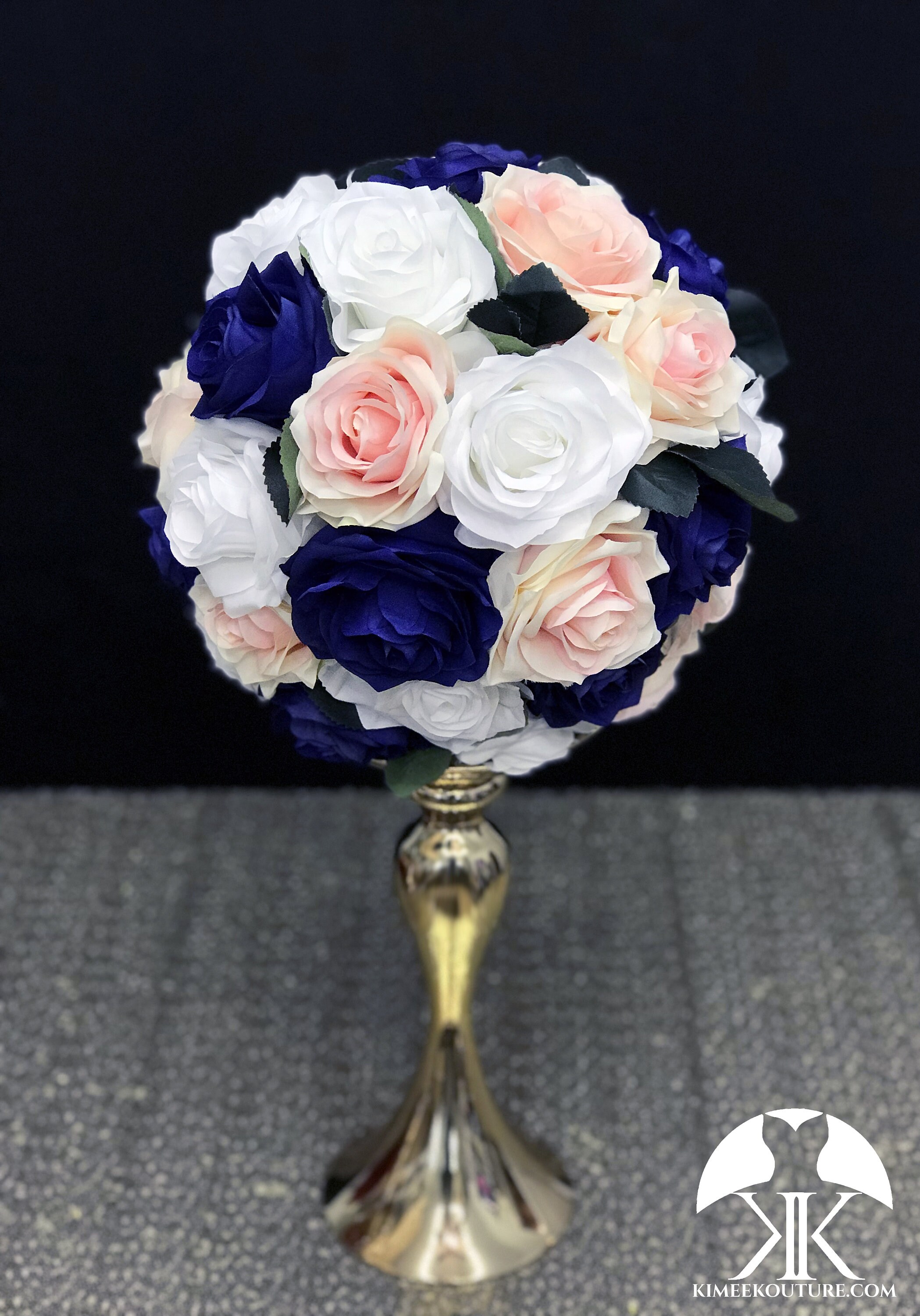 Royal Blue Flowers Glitter Roses 100 Flowers for Bridesmaids Bridal Bouquet  Cake Topper Flowers Kissing Balls 