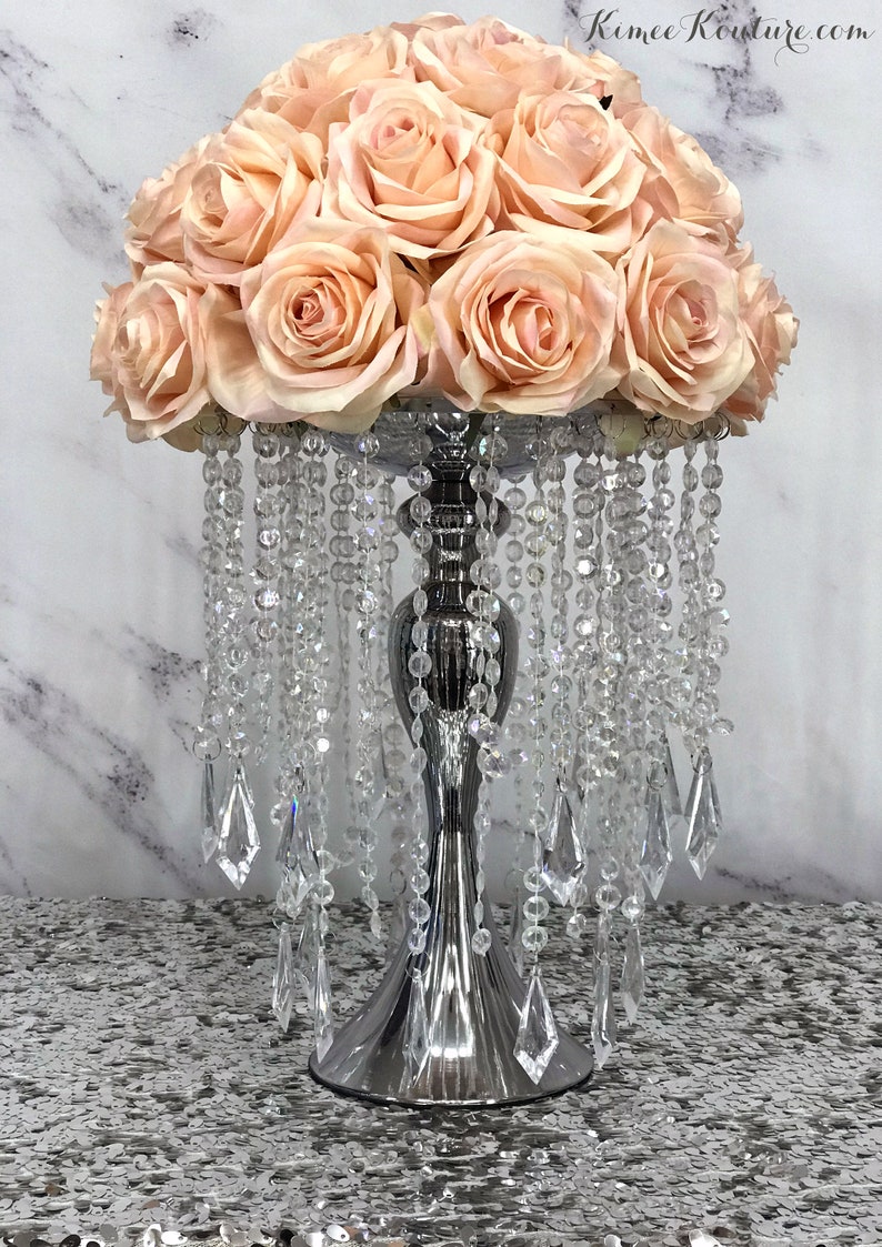 Silver CHANDELIER STAND With Hanging CRYSTALS. Silver Wedding Centerpiece Stand. Silver Wedding Decor. Modern Stand. Pick Silver or Gold image 10