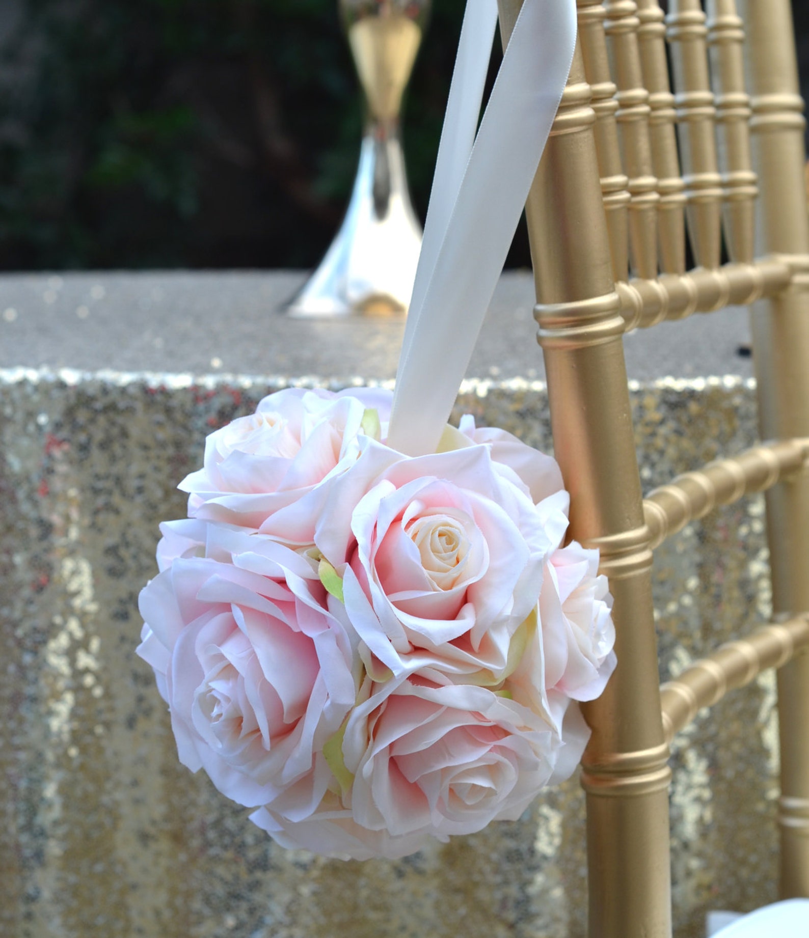 PINK BLUSH Flower Ball. With Pearl or Ribbon Handle. Pale Pink Etsy