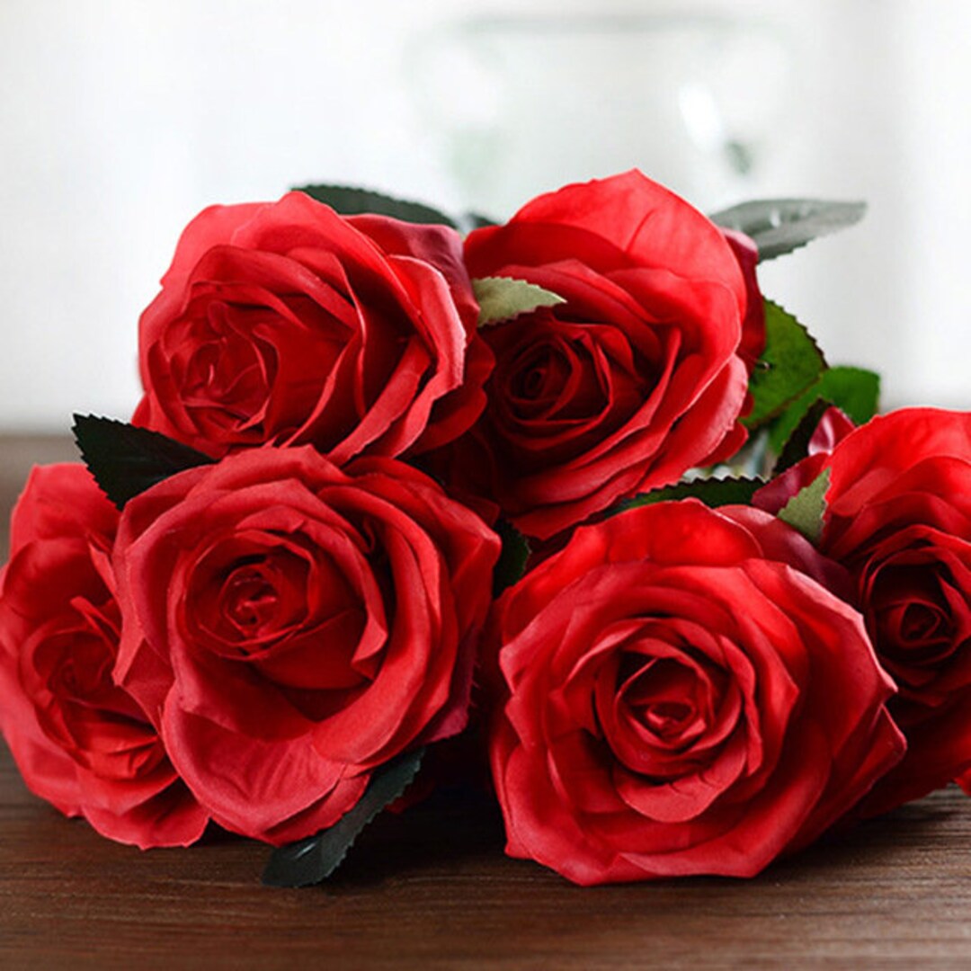 RED Rose Bouquet With PREMIUM Silk Roses. Wedding Centerpiece Roses