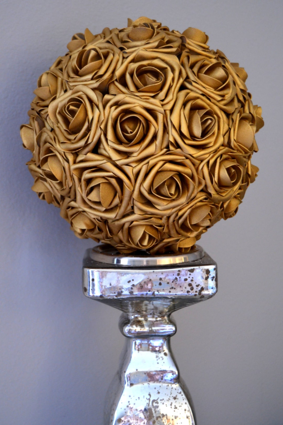 GOLD Flower Ball. GOLD WEDDING Centerpiece. Gold Kissing Ball. Gold