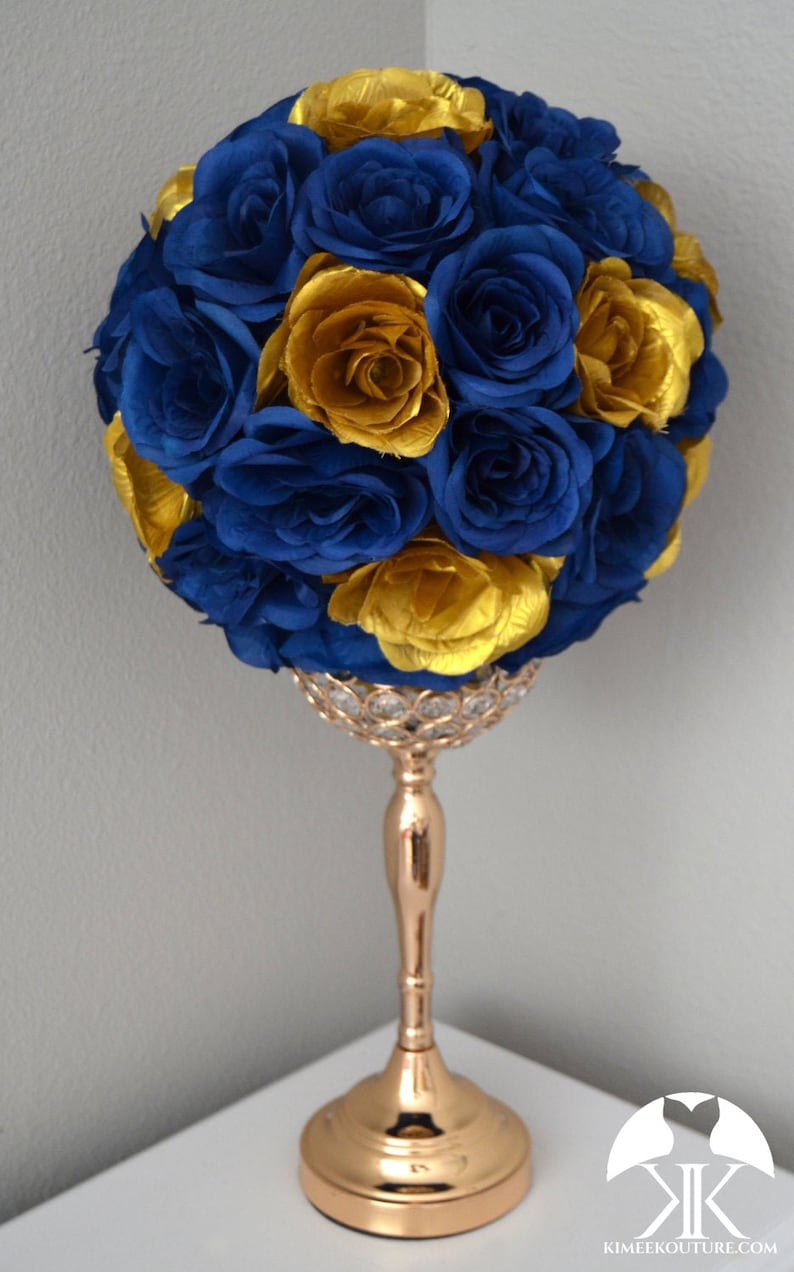 NAVY BLUE GOLD Flower Ball. Wedding Centerpiece. Wedding Etsy