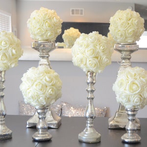 Set of 6 Luxury Elegant 8 Wedding ivory hanging foam flower balls wedding pomanders kissing balls, WEDDING CENTERPIECE, flower girl image 1