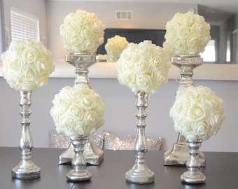 Set of 6 Luxury Elegant 8" Wedding ivory hanging foam flower balls wedding pomanders kissing balls, WEDDING CENTERPIECE, flower girl