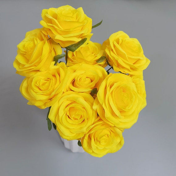 Bouquet de roses JAUNE VIF avec des roses en soie PREMIUM. - Etsy France